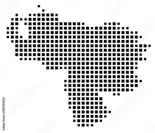 Abstract map of Venezuela showing the country with a pattern of black squares