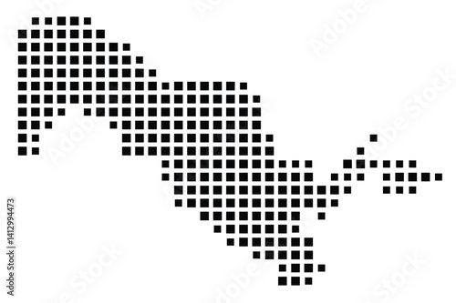 Abstract map of Uzbekistan showing the country with a pattern of black squares