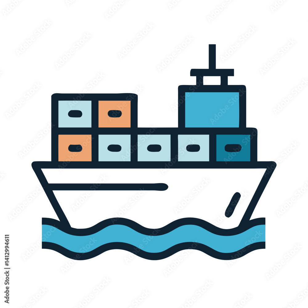 Cargo Ship Icon Representing International Shipping