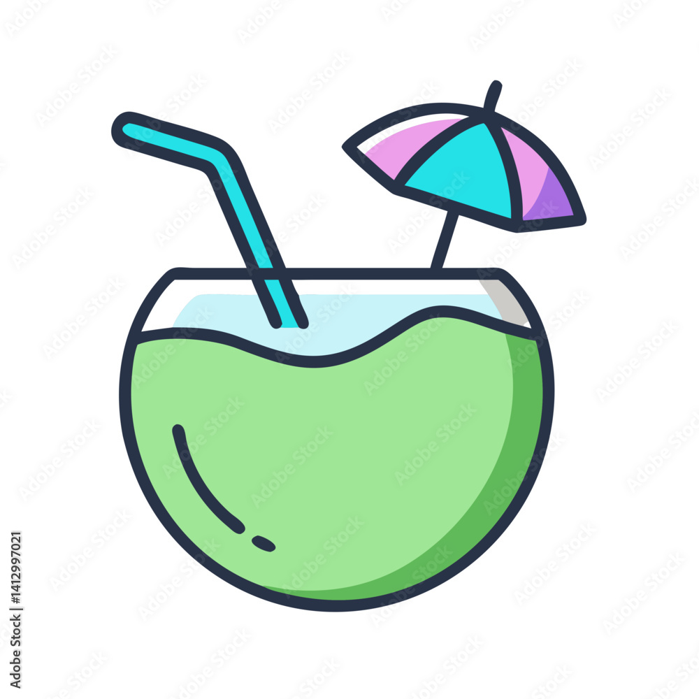 Coconut Drink Icon Representing a Refreshing Tropical Beverage Coconut Drink Icon Representing a Refreshing Tropical Beverage
