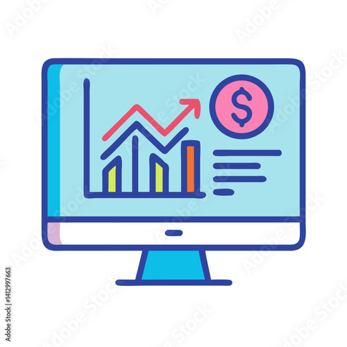 Computer with Graph Icon Representing Financial Analysis