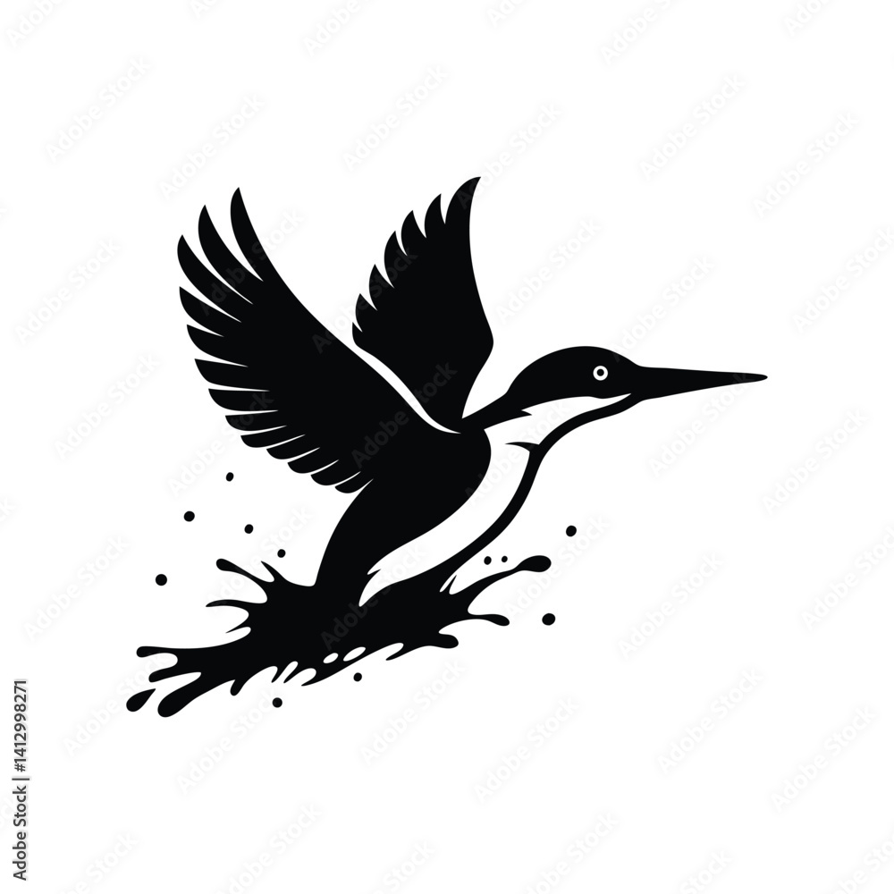 Obraz premium kingfisher diving into water with splash effects silhouette