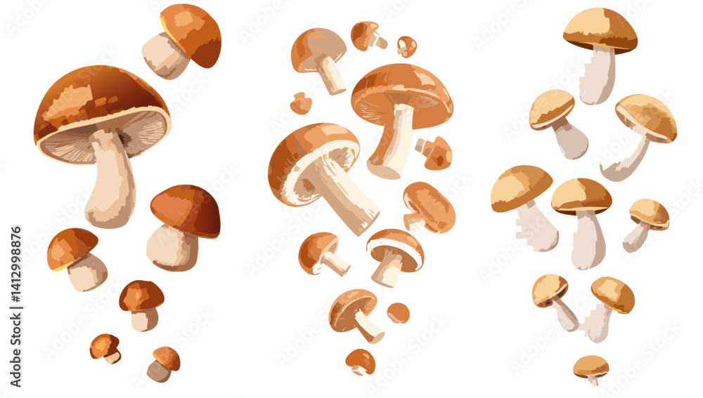 set of mushrooms falling vector icon design