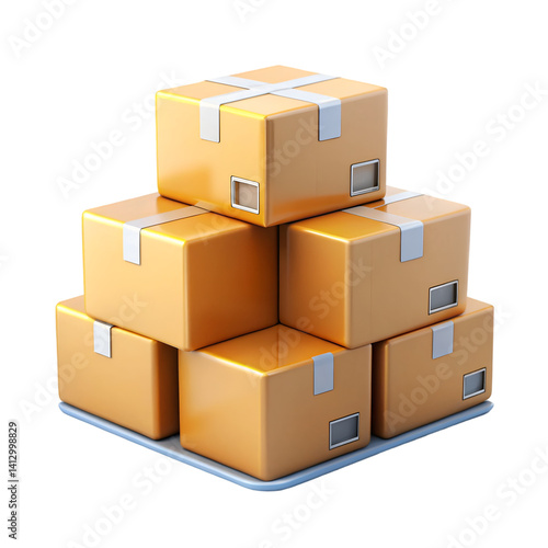 Delivery boxes 3D icon isolated on transparent background  
