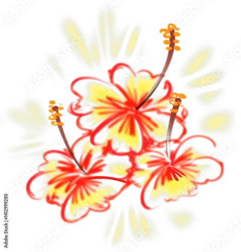 Airbrush hibiscus tropical flower for graffiti, bootleg tshirt merch y2k, hand drawn digital airbrush design