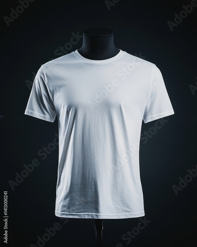 Premium Blank White T-shirt on Invisible Mannequin with Realistic Fabric Texture and Soft Studio Lighting for Mockup Design