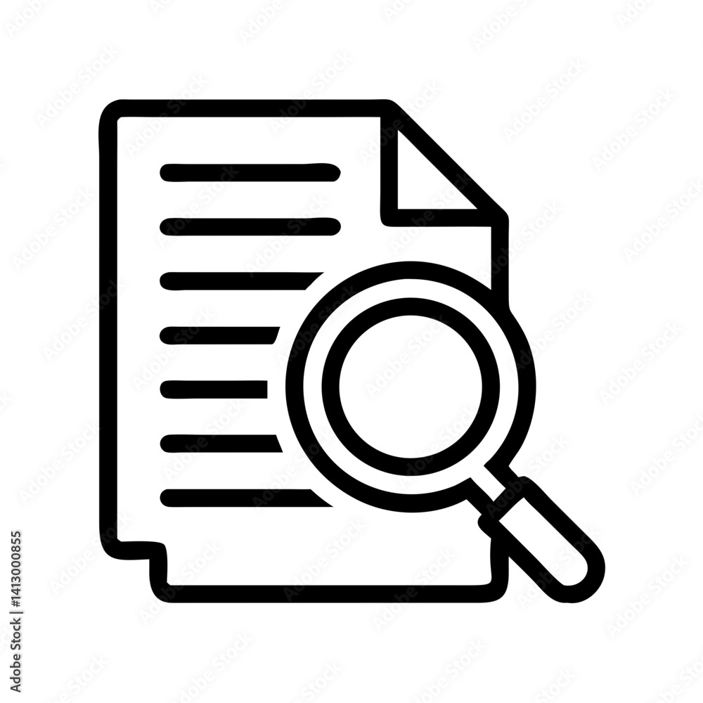 Document with Magnifier Icon Representing Research Document with Magnifier Icon Representing Research