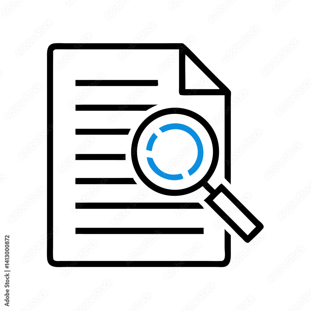 Document with Magnifier Icon Representing Research Document with Magnifier Icon Representing Research
