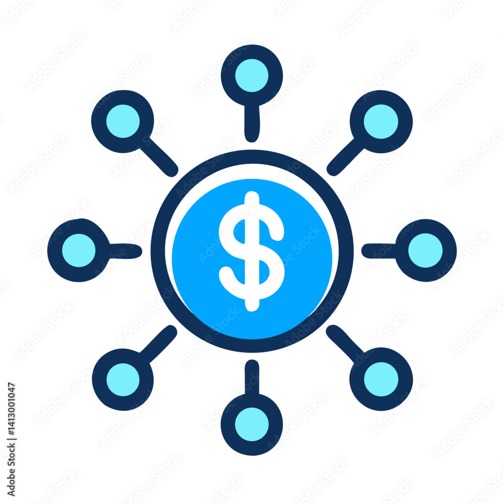 Dollar in Network Icon Representing Digital Finance Dollar in Network Icon Representing Digital Finance
