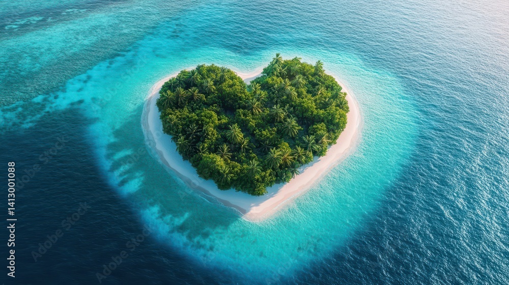 Pristine Tropical Paradise Island With Palm Trees And White Sand Beach Surrounded By Crystal Clear Turquoise Waters