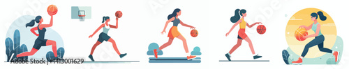 vector flat design collection of women playing basketball
