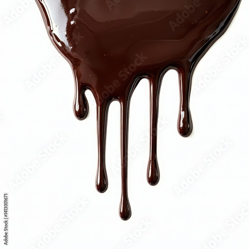 Obraz na płótnie Rich Dark Chocolate Ganache Dripping with Glossy Texture Isolated on Clean White Background for Confectionery Marketing w salonie