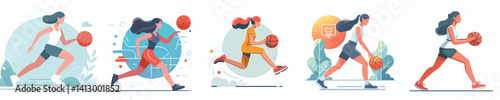 vector flat design collection of women playing basketball