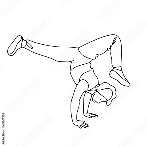 girl gymnast linear drawing isolated on transparent background 
