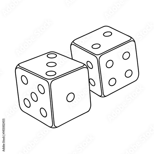 pair of dice linear drawing isolated on transparent background 
