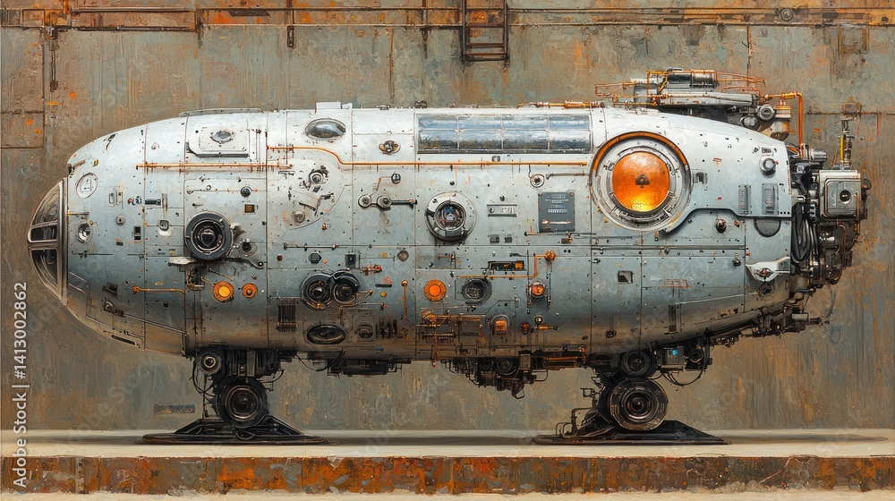 Fototapeta premium Steampunk Vessel: A Futuristic Mechanical Marvel