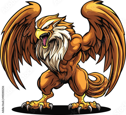 Fierce muscular griffin mascot Cartoon Vector