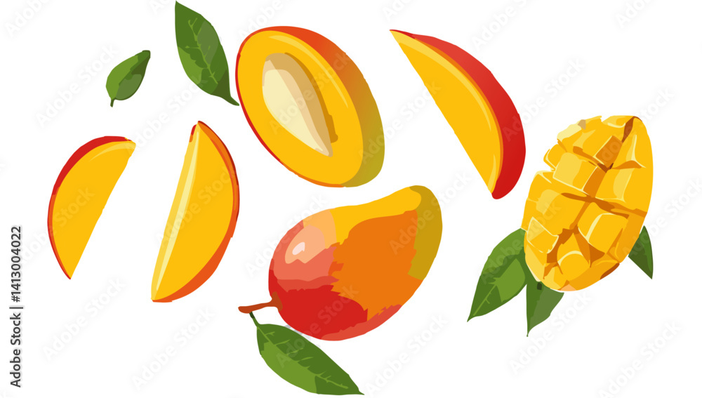 set of mango fruits falling vector icon design
