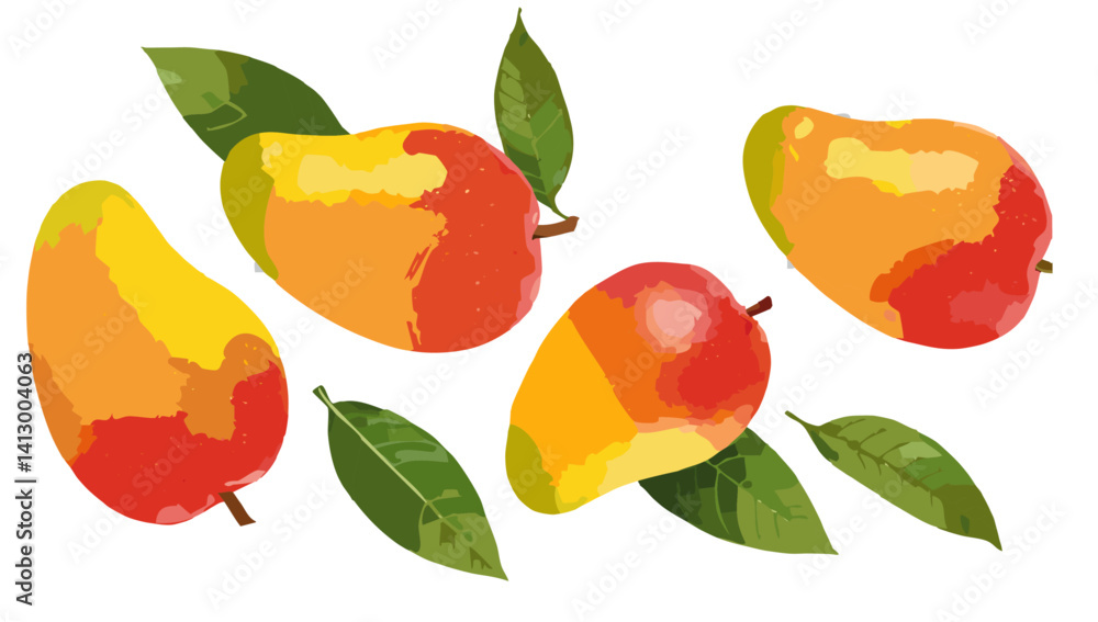 set of mango fruits falling vector icon design