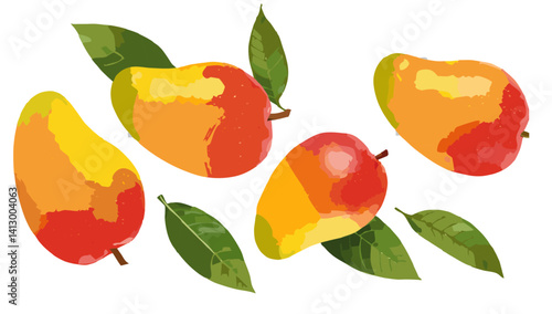 set of mango fruits falling vector icon design