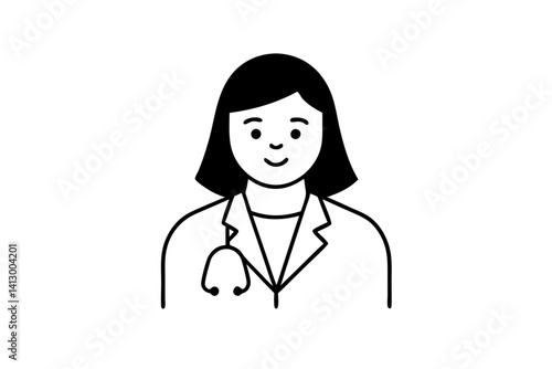 Female Doctor Line Drawing – Healthcare Professional Vector Illustration

