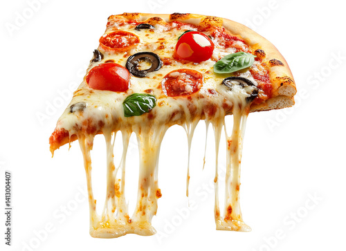 hot pizza slice vegetable with dripping melted