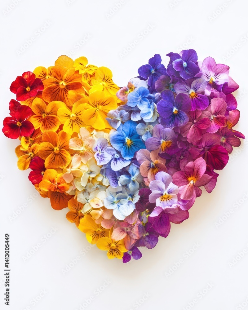 Unity in Love Blooming Heart Made of Diverse Spring Flowers Rainbow Pride Support Symbol