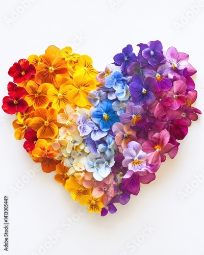 Unity in Love Blooming Heart Made of Diverse Spring Flowers Rainbow Pride Support Symbol