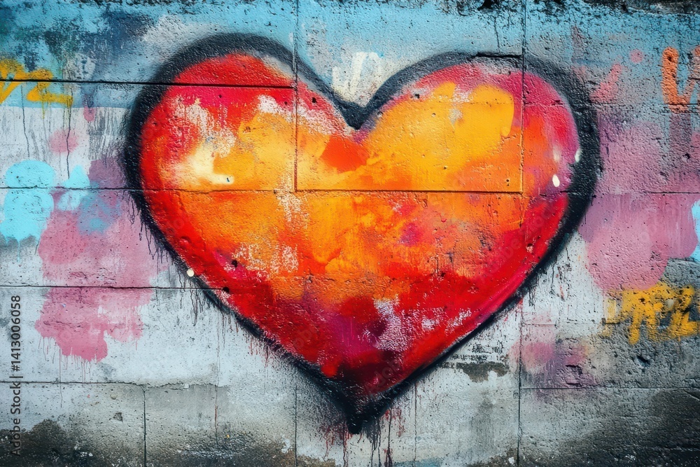 Urban Love Expression Vibrant Graffiti Heart Wall Art in Contemporary Street Style