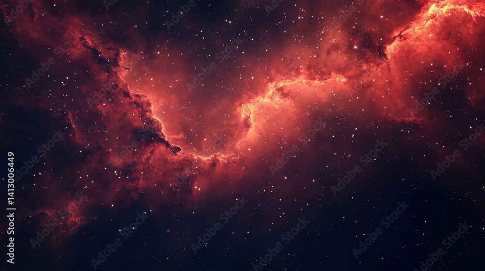 Vibrant Cosmic Red Galaxy Background with Shimmering Stars and Nebula Clouds Perfect for Design Projects and Digital Artworks