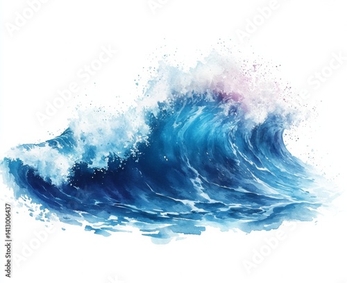 Powerful Ocean Wave Crashing on Shore Coastal  isolate on white background