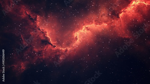 Vibrant Cosmic Red Galaxy Background with Shimmering Stars and Nebula Clouds Perfect for Design Projects and Digital Artworks