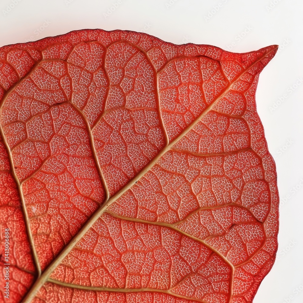 Vibrant Red Sugar Maple Leaf Isolated on Pure White Background with Detailed Veining and Natural Texture