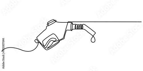Gasoline pump nozzle sign hand drawn with single one continuous line. Fuel pump petrol station. Vector refuel service illustration, Gas Station Doodle Icon. Hand Drawn Symbol Vector, refueling car.   