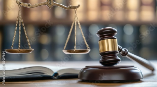 Justice Gavel, scales, law books, office