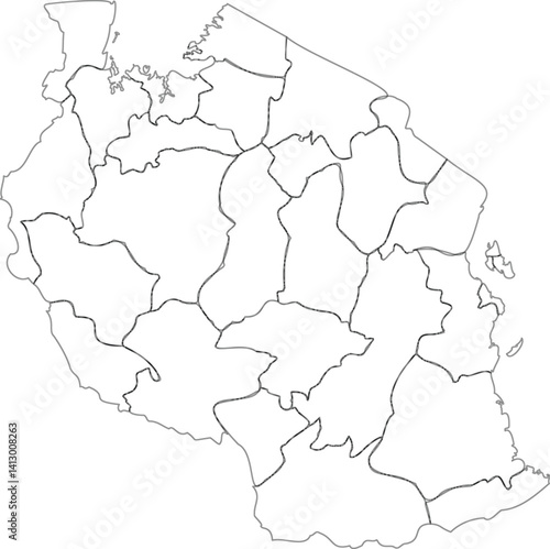 Wallpaper Mural Tanzania Map Outline – Vector Silhouette of Administrative Regions Torontodigital.ca