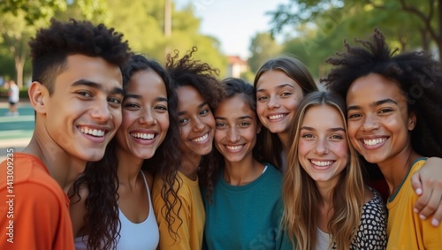 Diverse Group of Friends Smiling Outdoors