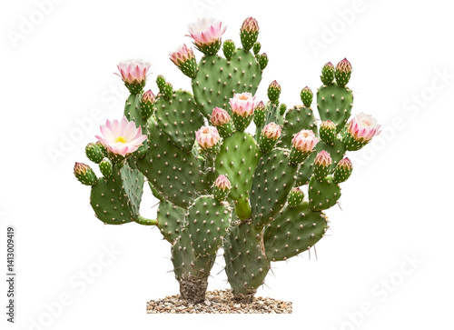 Prickly pear blooming cactus bush
