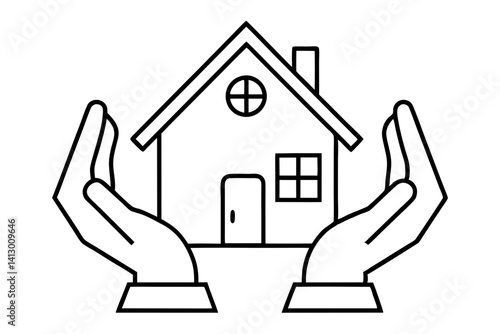 Hands Holding Home or Homeowners Insurance Flat Vector Icon

