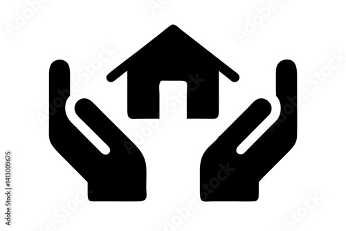 Hands Holding Home or Homeowners Insurance Flat Vector Icon

