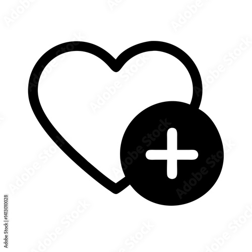 Heart with Plus Icon – Add to Favourites and Like Symbol
