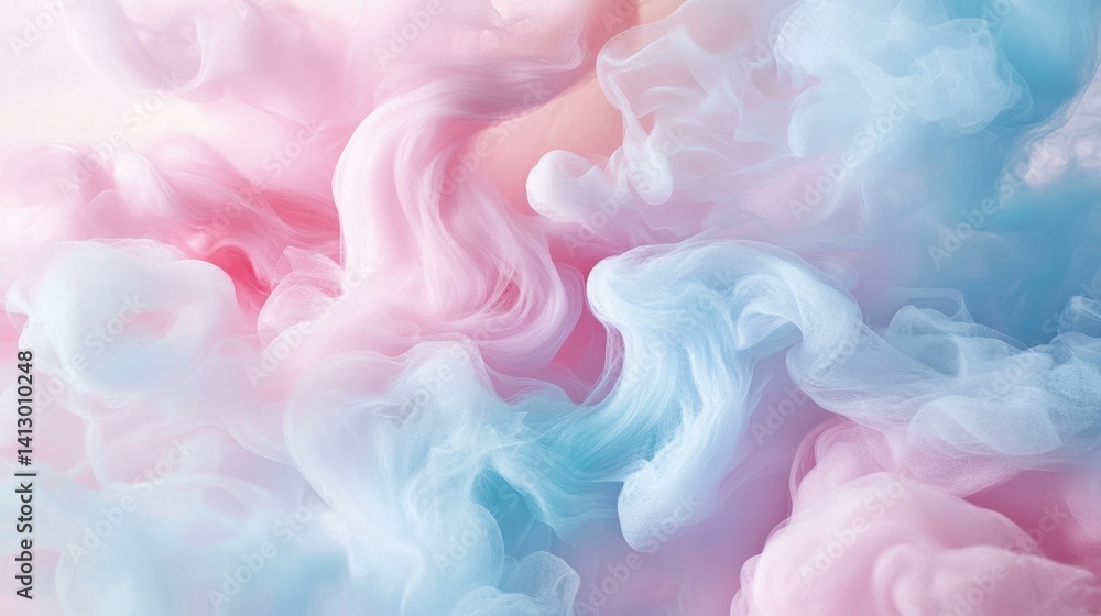 Ethereal Cotton Candy Clouds Swirling in Dreamy Sunset Sky Creating Abstract Art Background Perfect for Design and Packaging