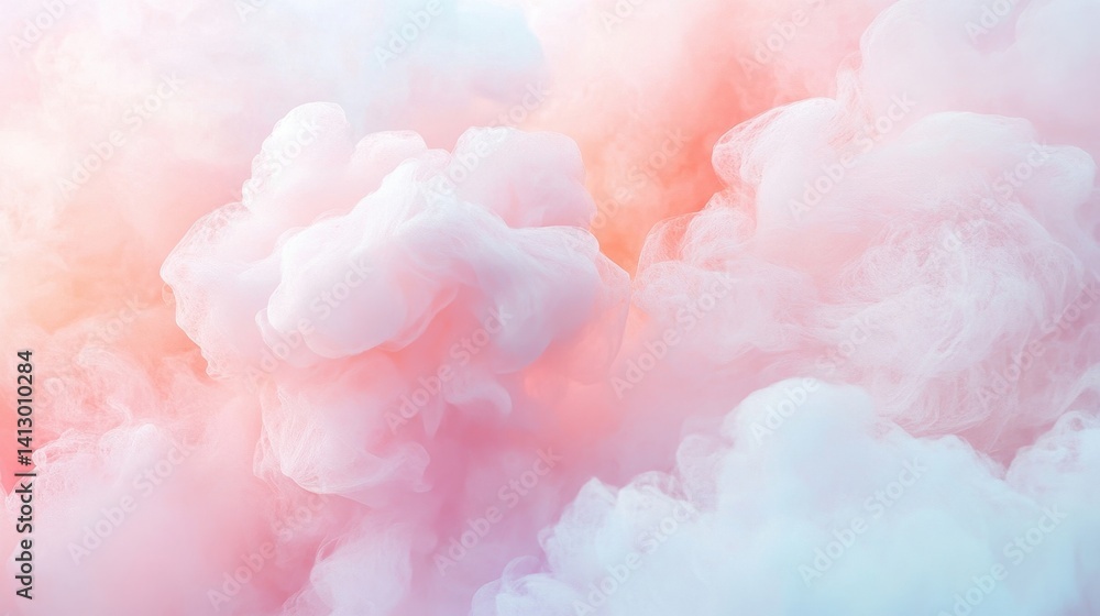Ethereal Cotton Candy Clouds Swirling in Dreamy Sunset Sky Creating Abstract Art Background Perfect for Design and Packaging