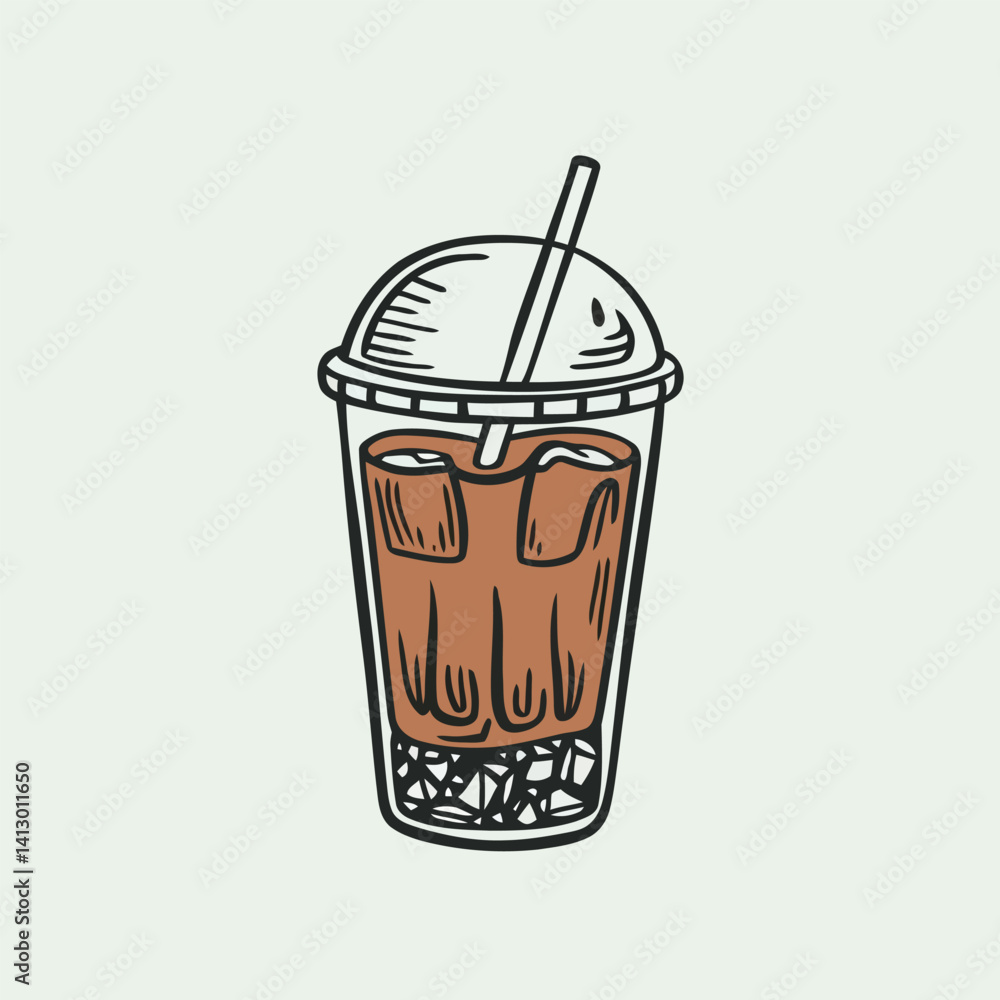 Simple Hand-Drawn Style Iced Coffee Cup Illustration Isolated on Transparent Background for Beverage Design Simple Hand-Drawn Style Iced Coffee Cup Illustration Isolated on Transparent Background for Beverage Design