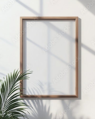 Minimalist Gallery Wall Display with Natural Wood Frames and Lush Botanical Elements Against Pure White Interior
