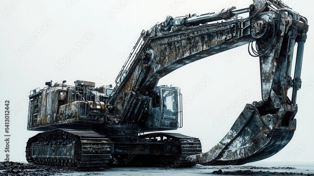 Powerful Heavy Duty Construction Equipment Excavator Machine Industrial Vehicle Isolated on Clean White Background for Professional Construction and Engineering Projects