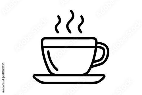 Minimalist Hot Coffee Cup with Plate Line Art – Perfect for Apps, Cafes, and Beverage Designs

