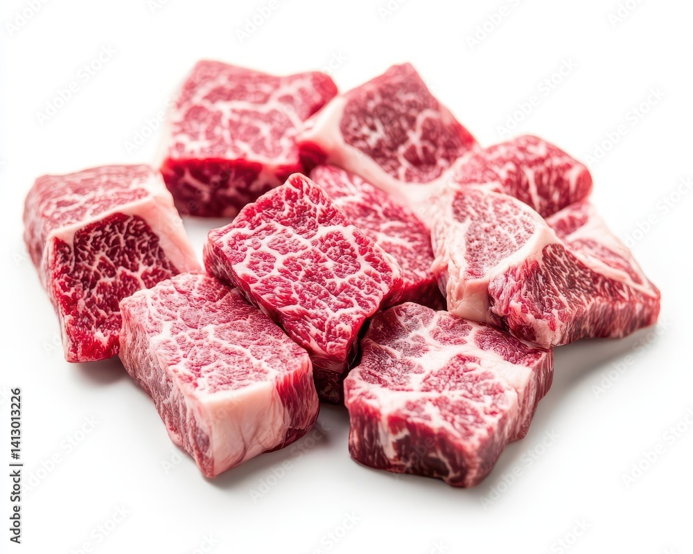 Raw Beef Meat Cutout Isolated on White Background for Food Industry Visuals