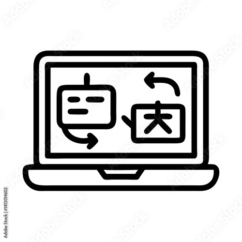 Laptop with Translation Icon – Language Conversion and Multilingual Communication Symbol