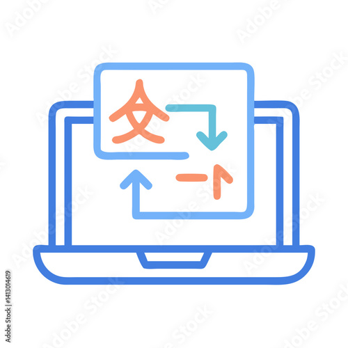 Laptop with Translation Icon – Language Conversion and Multilingual Communication Symbol
